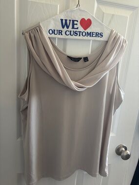 Susan Graver Cowl Neck Sleeveless Top in Light Taupe